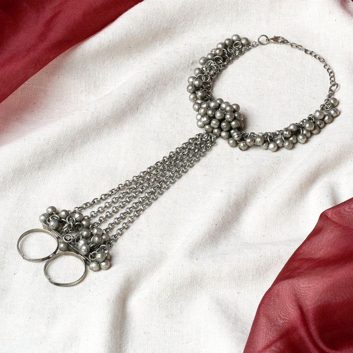 Teejh Ishala Silver Oxidised Ghungroo Hathphool