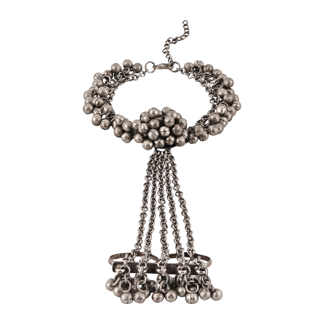 Teejh Ishala Silver Oxidised Ghungroo Hathphool