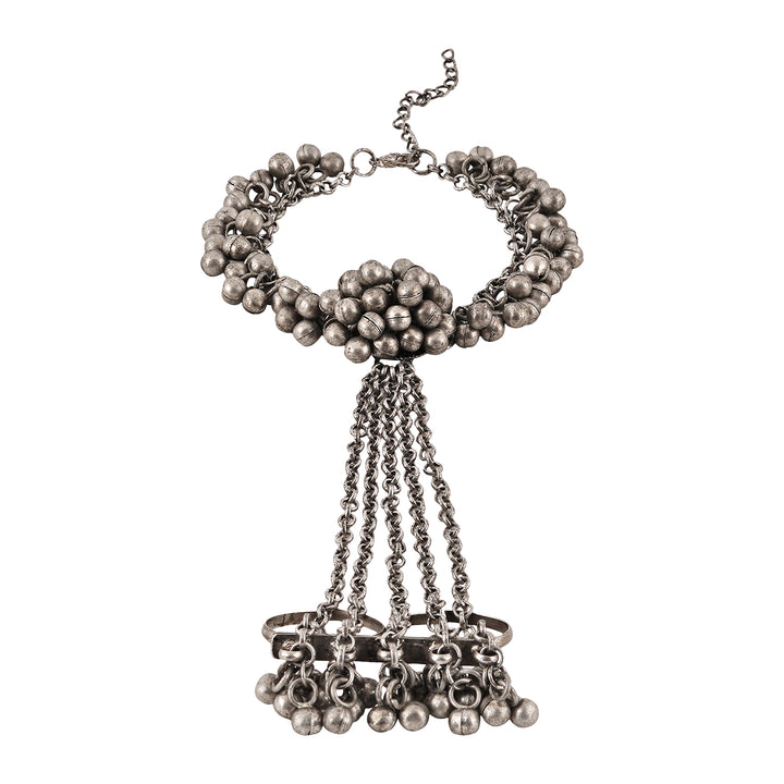 Teejh Ishala Silver Oxidised Ghungroo Hathphool
