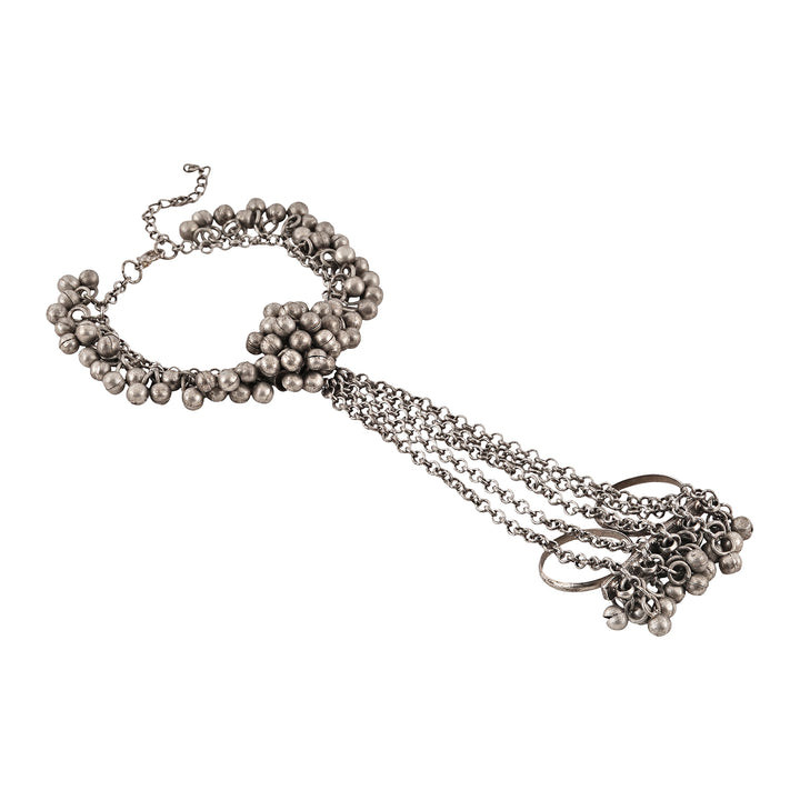 Teejh Ishala Silver Oxidised Ghungroo Hathphool