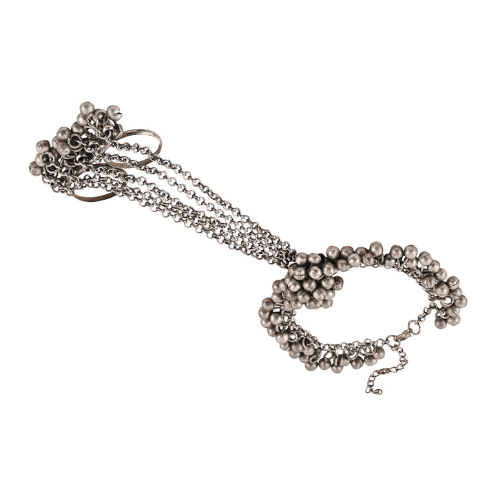 Teejh Ishala Silver Oxidised Ghungroo Hathphool