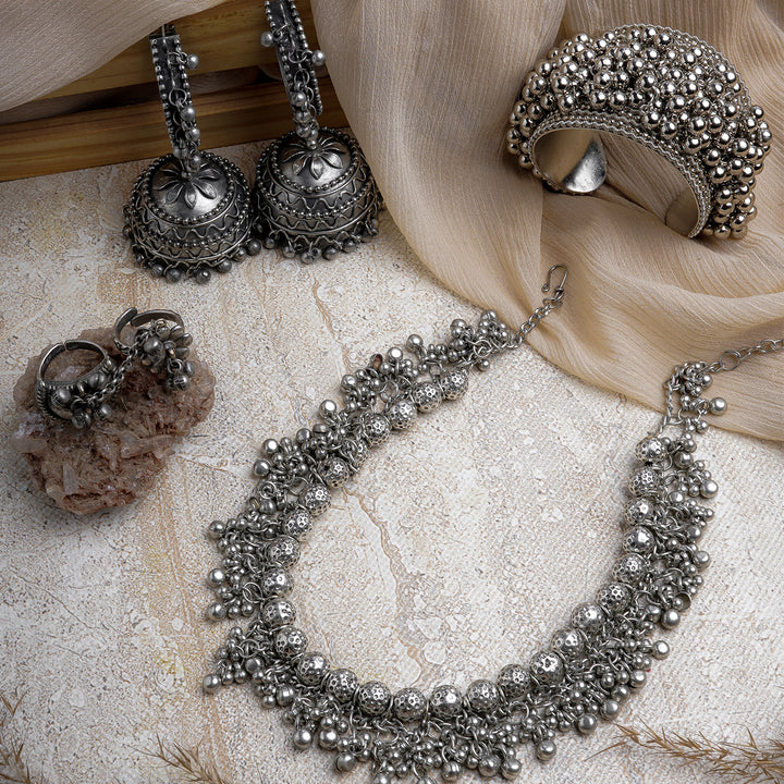 TEEJH JUHI SILVER OXIDISED JEWELRY GIFT SET