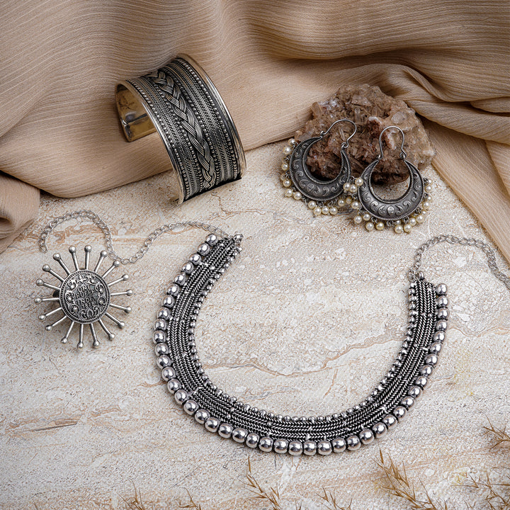 TEEJH SOLANI SILVER OXIDISED JEWELRY GIFT SET