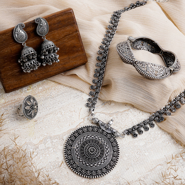 TEEJH TRINA SILVER OXIDISED JEWELRY GIFT SET