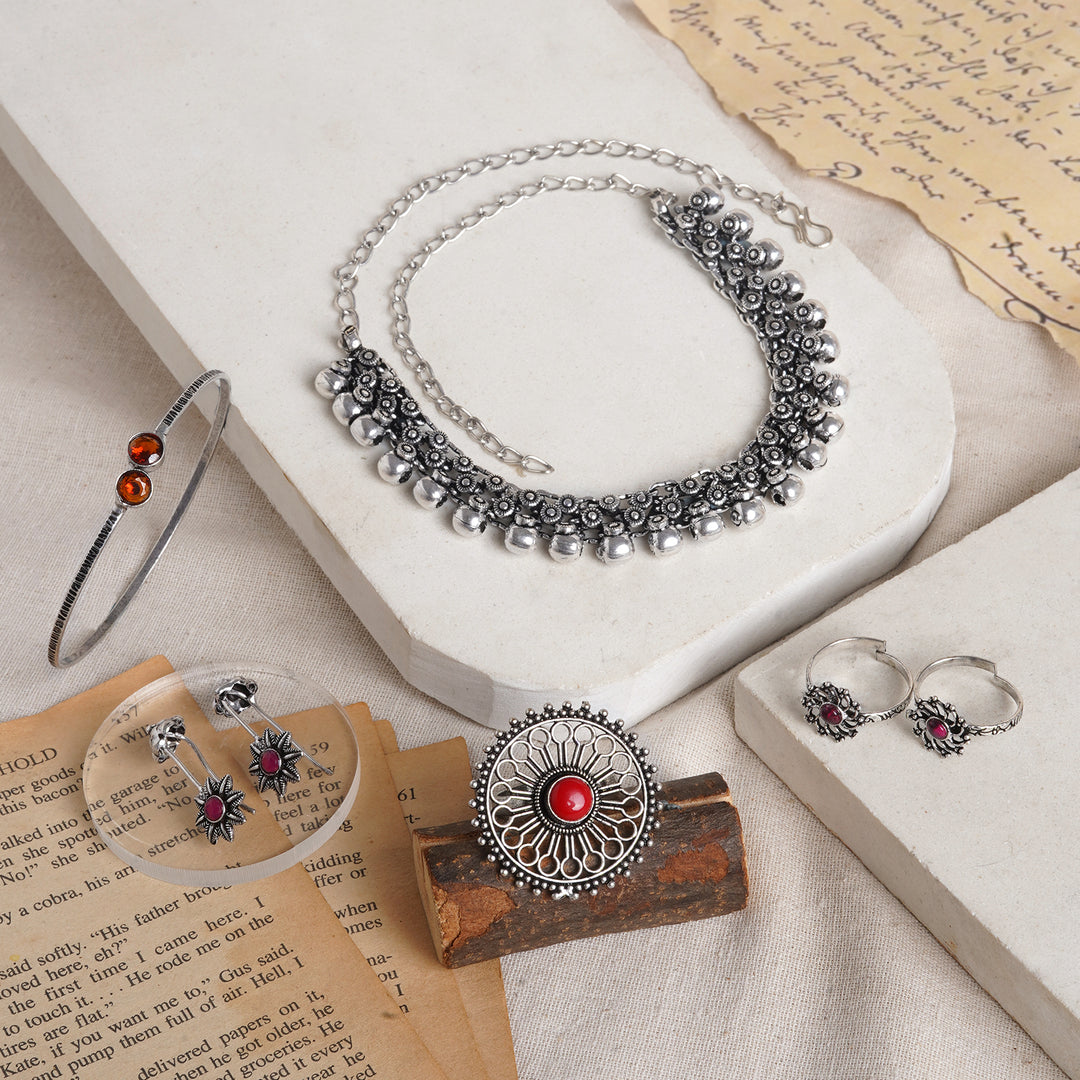Teejh Takshashila Oxidised Silver Jewellery Gift Set