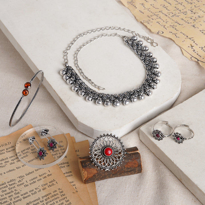 Teejh Takshashila Oxidised Silver Jewellery Gift Set