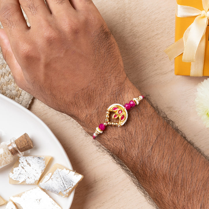 Teejh Amrit Pink Kundan and Pearl Rakhi