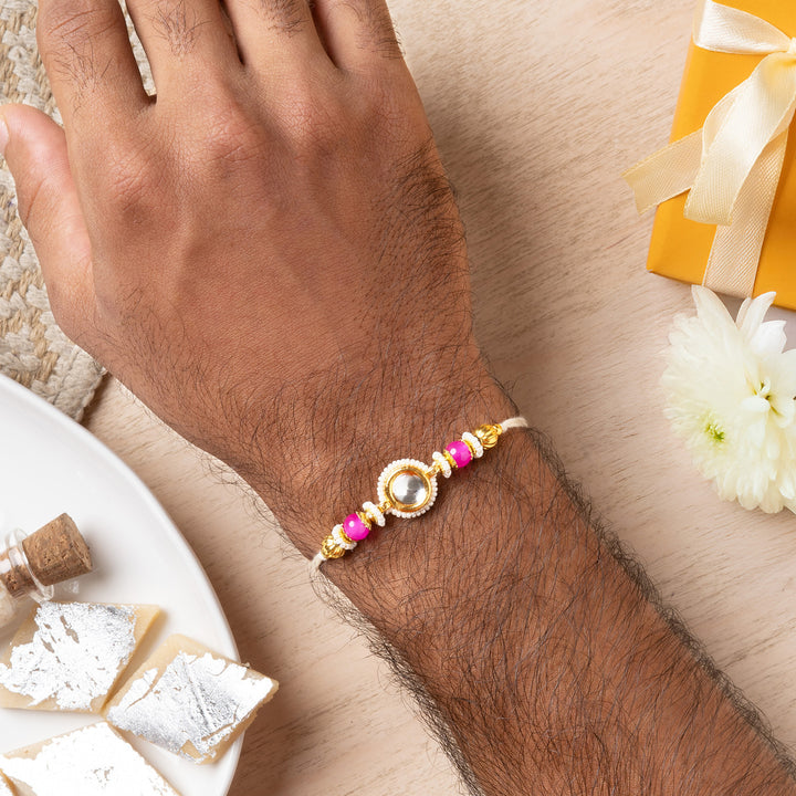 Teejh Kumud Gold and Pink Rakhi