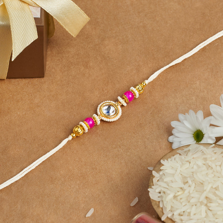 Teejh Kumud Gold and Pink Rakhi