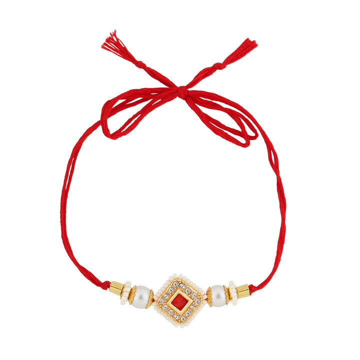 Teejh Dev Pink and Red and White White Beaded Rakhi
