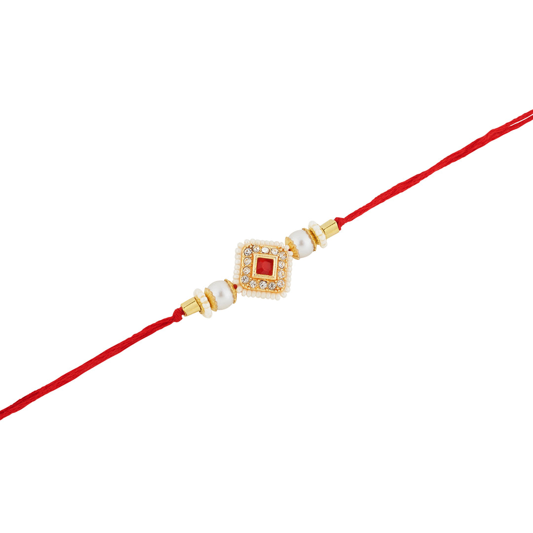 Teejh Dev Pink and Red and White White Beaded Rakhi