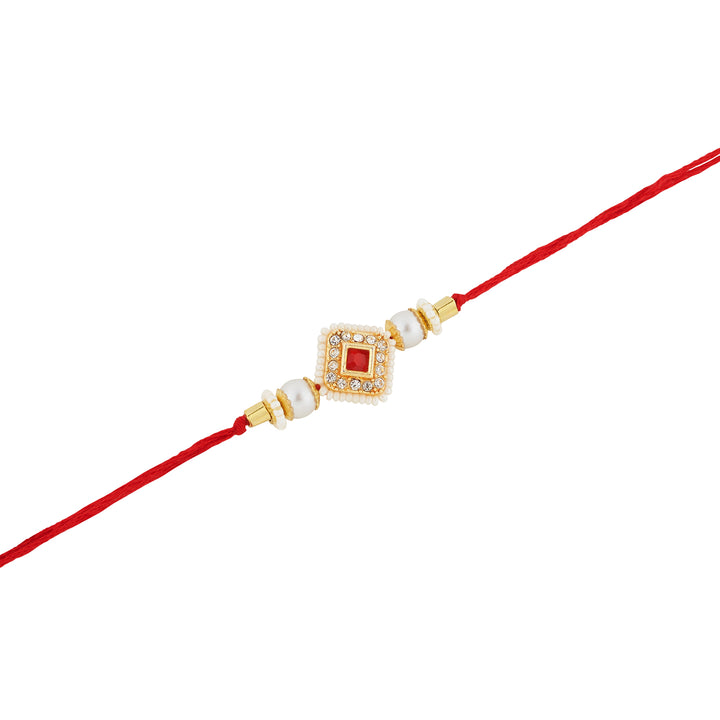 Teejh Dev Pink and Red and White White Beaded Rakhi