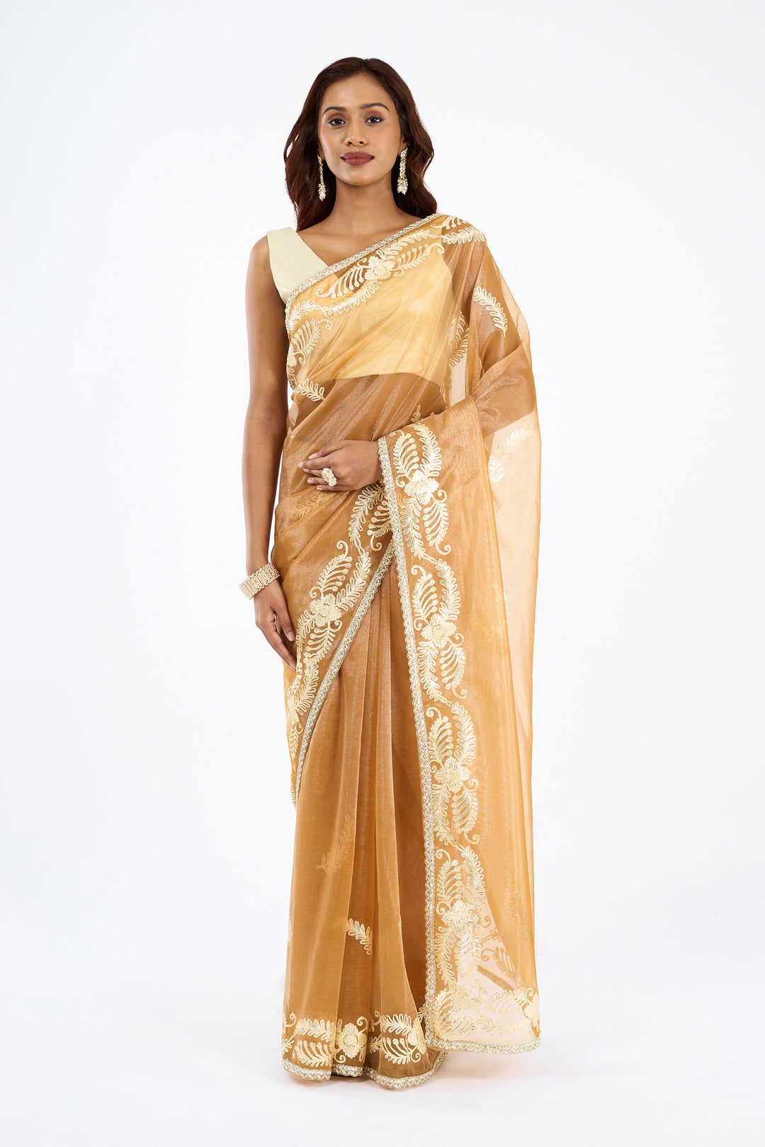 Teejh Raunaq Peach Orange Net Gota Saree