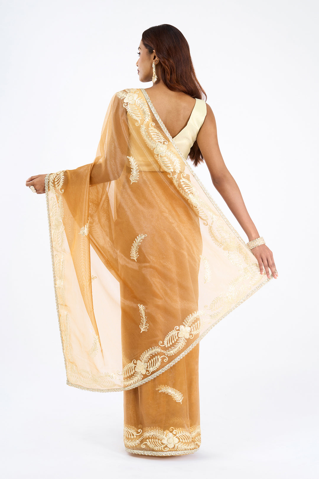 Teejh Raunaq Peach Orange Net Gota Saree