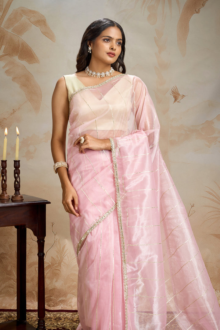 Teejh Ziaya Light Pink Net Gota Saree