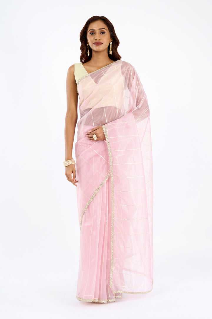 Teejh Ziaya Light Pink Net Gota Saree