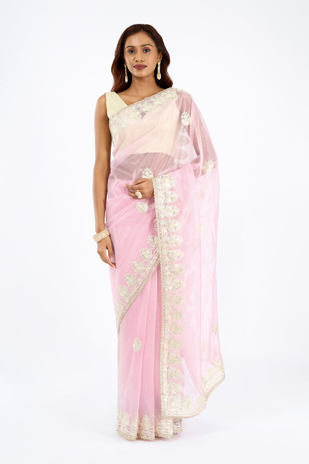 Teejh Baani Pink Net Gota Saree