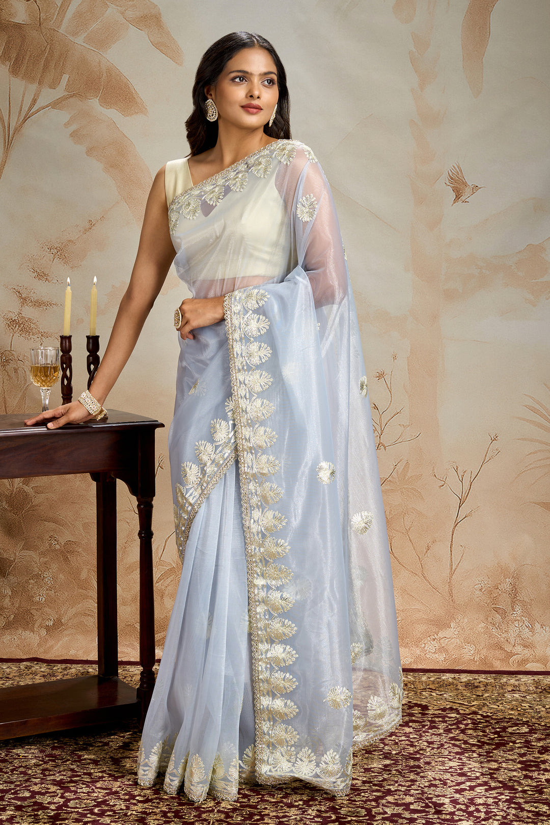 Teejh Baani powder blue Net Gota Saree