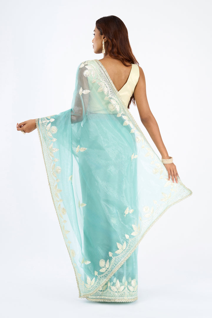 Teejh Meheriye Sea Green Net Gota Saree