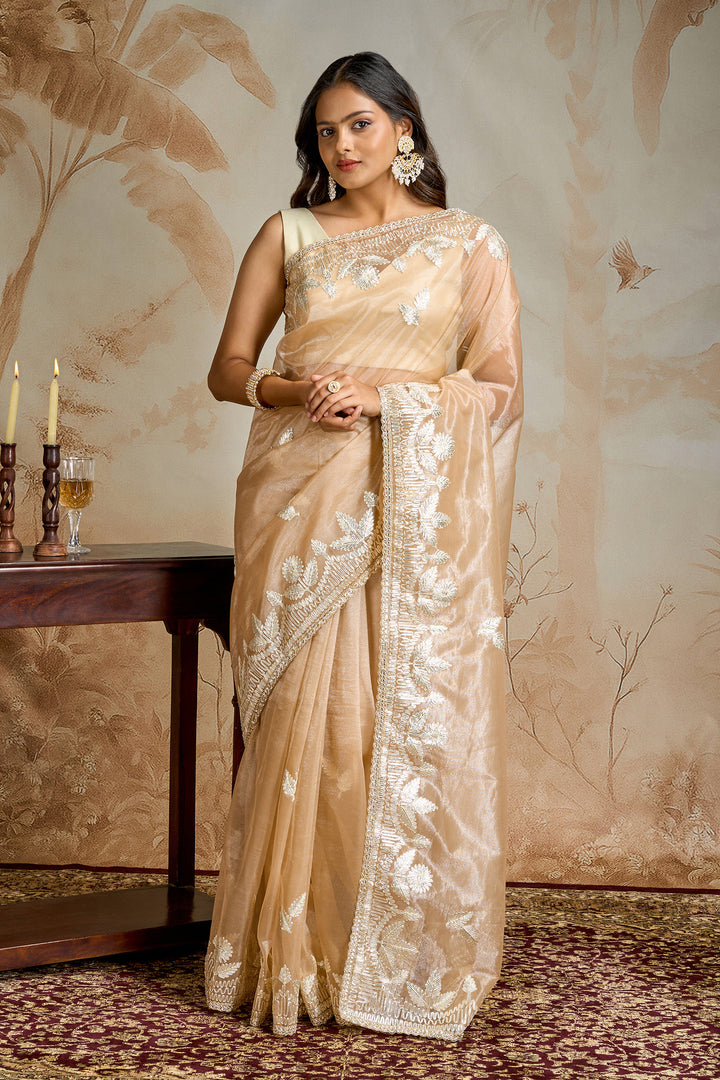 Teejh Meheriye Champagne Net Gota Saree