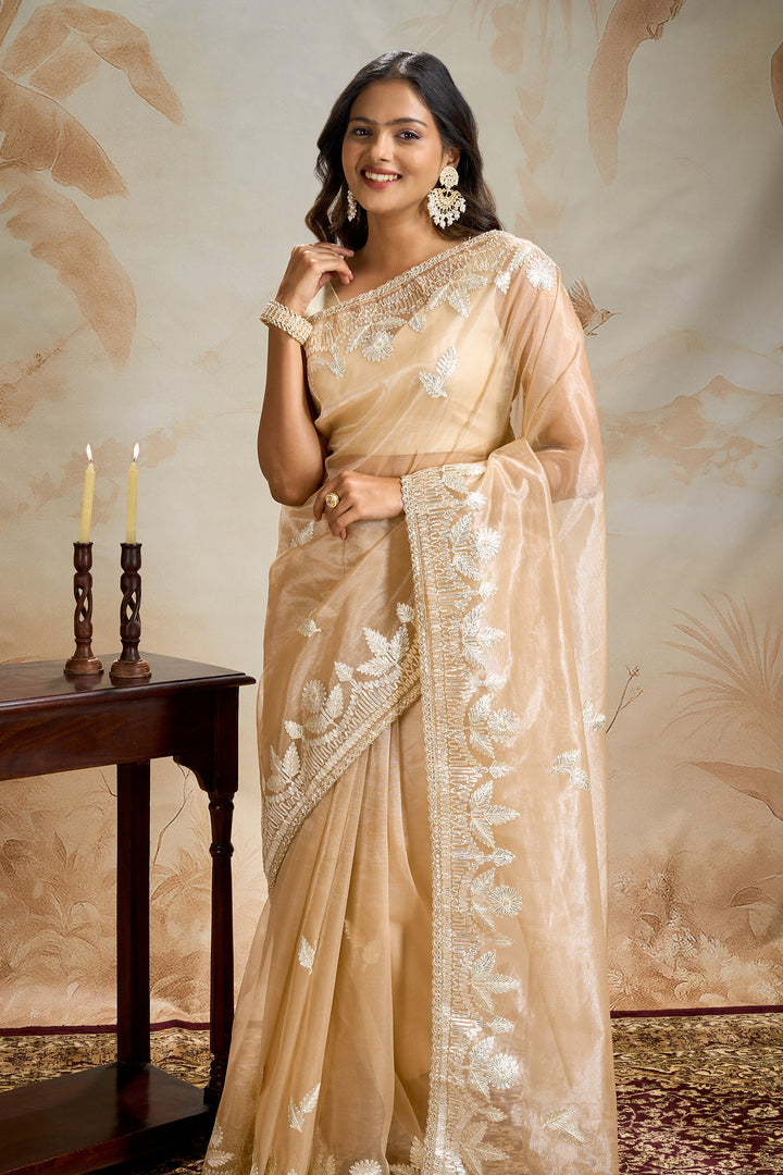 Teejh Meheriye Champagne Net Gota Saree