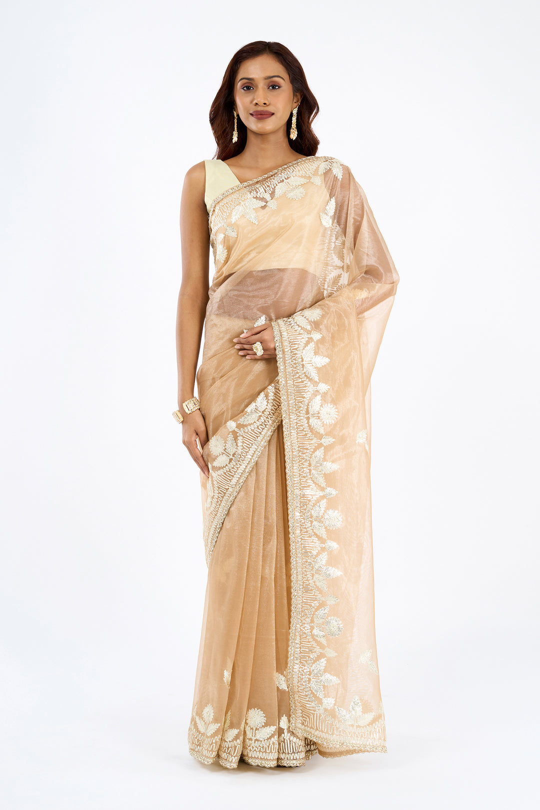 Teejh Meheriye Champagne Net Gota Saree