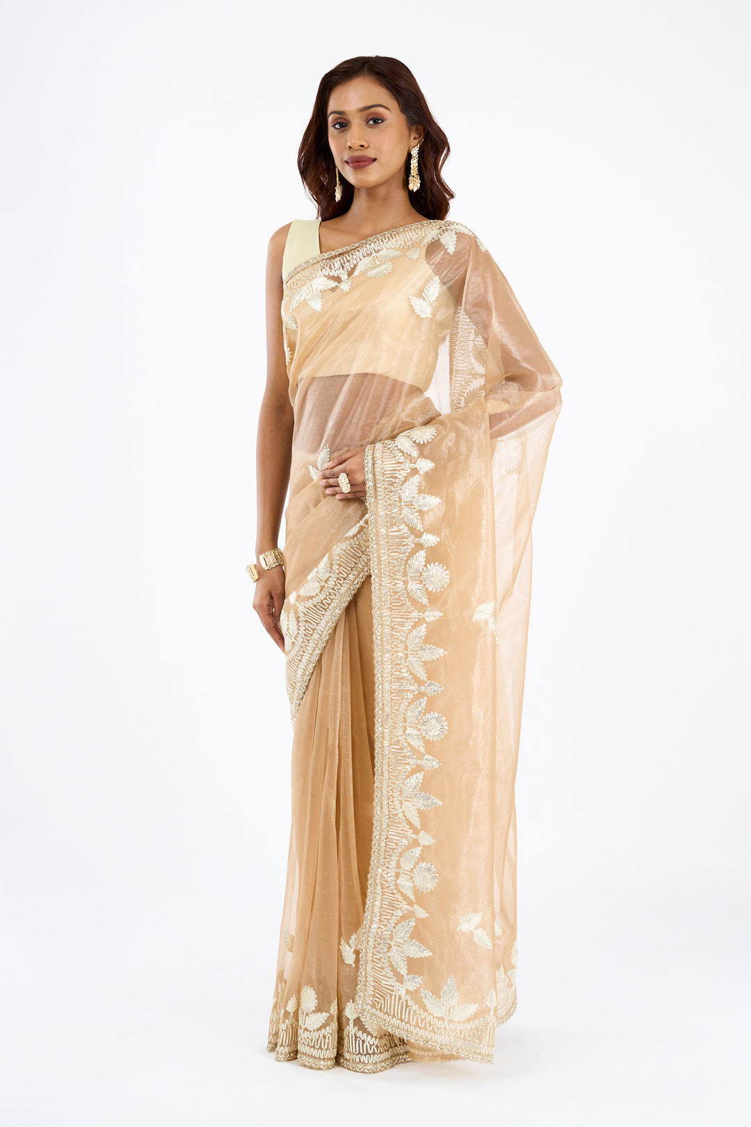 Teejh Meheriye Champagne Net Gota Saree
