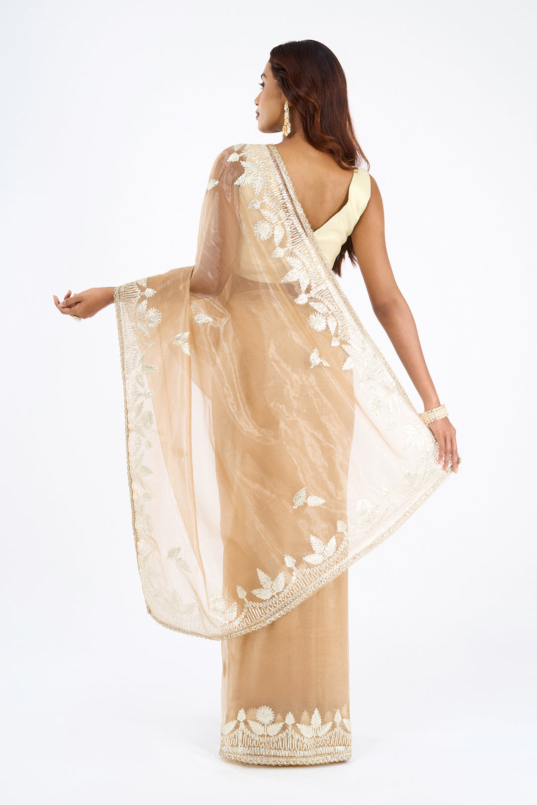 Teejh Meheriye Champagne Net Gota Saree