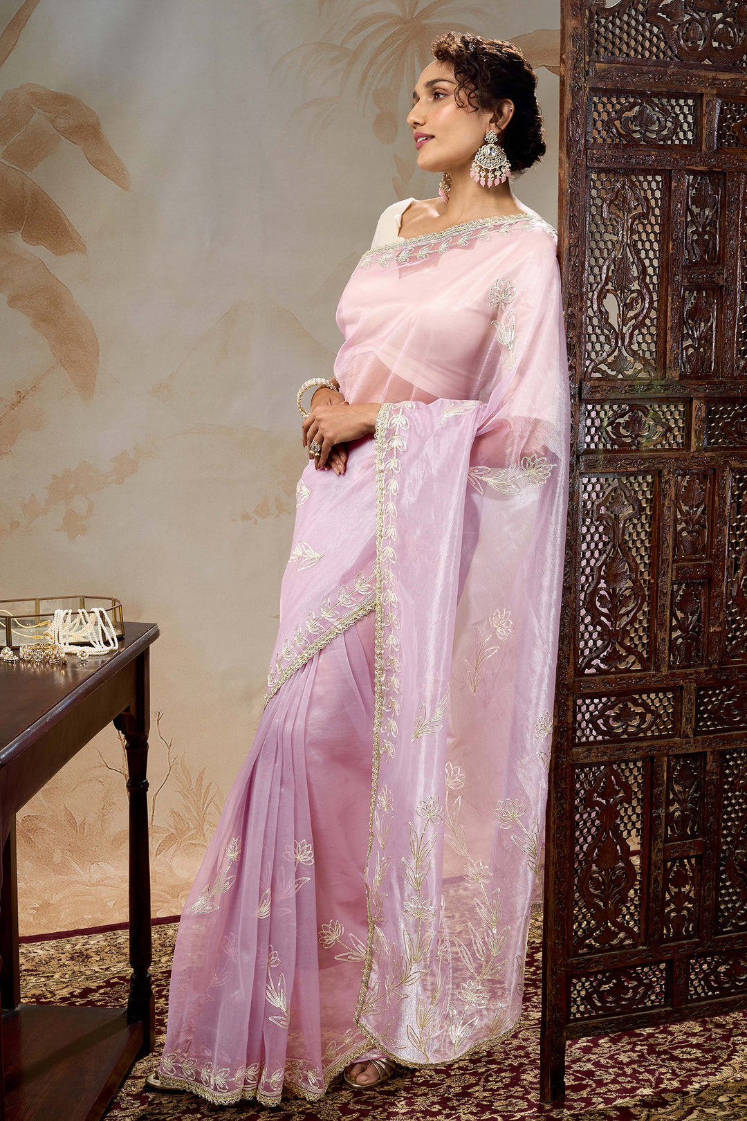 Teejh Silsila Light Pink Net Gota Saree