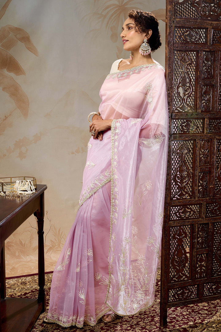 Teejh Silsila Light Pink Net Gota Saree