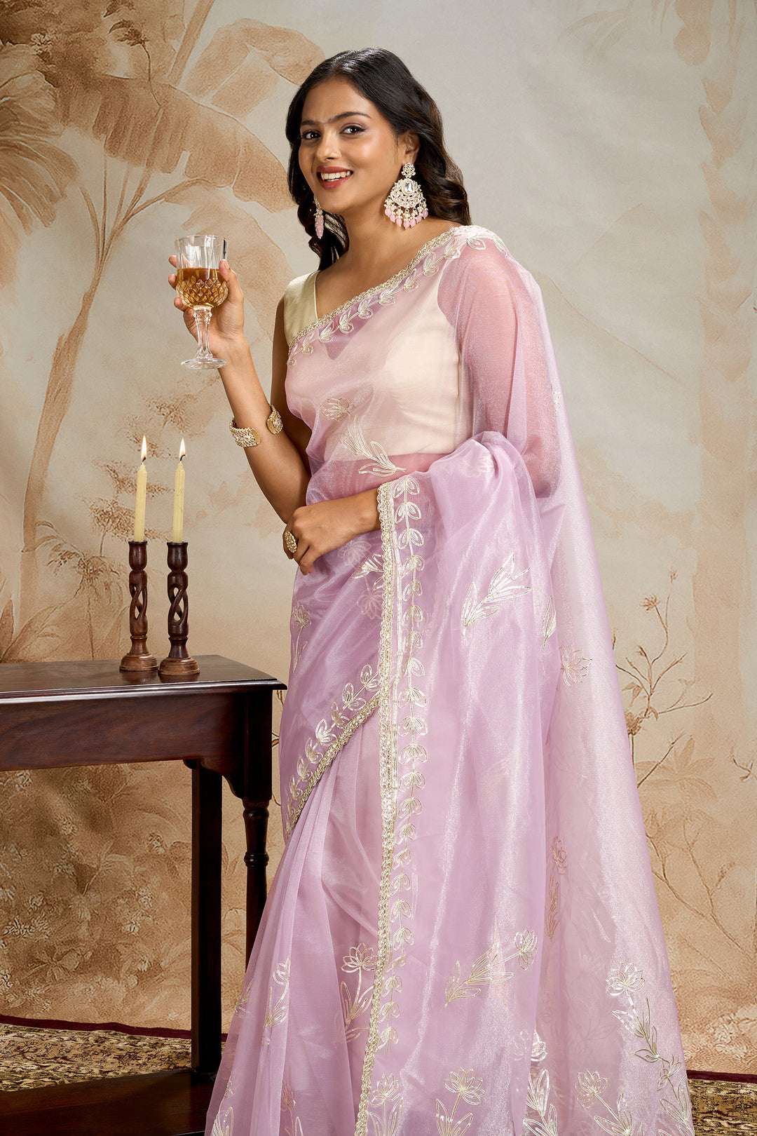 Teejh Silsila Light Pink Net Gota Saree