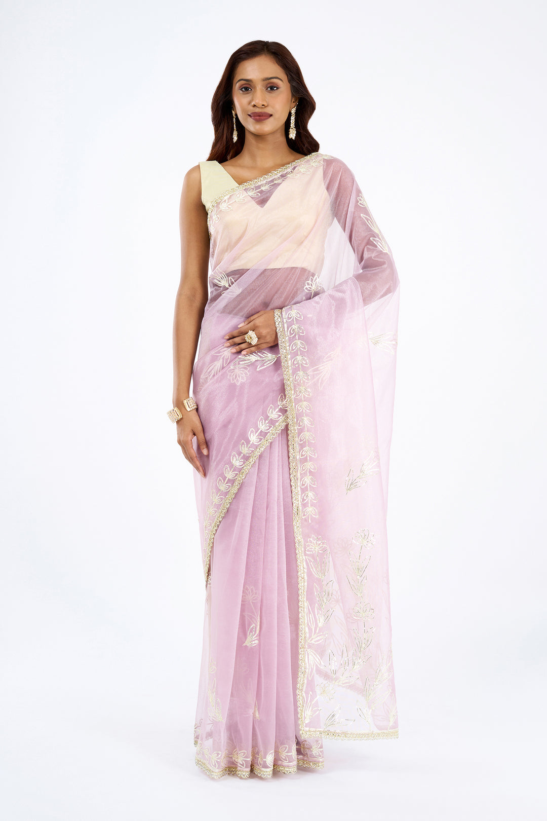 Teejh Silsila Light Pink Net Gota Saree