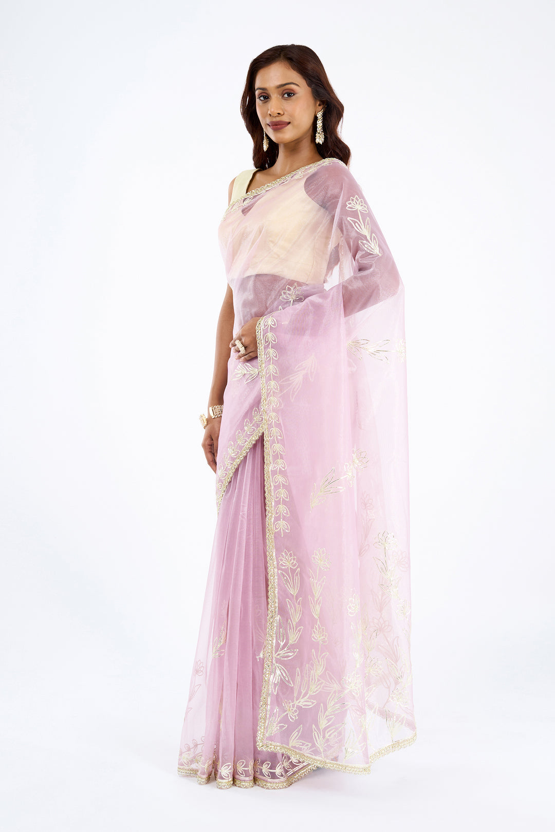 Teejh Silsila Light Pink Net Gota Saree