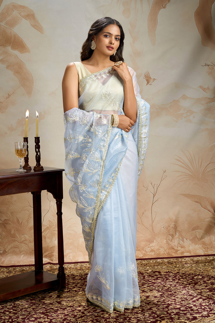 Teejh Silsila powder Blue Net Gota Saree