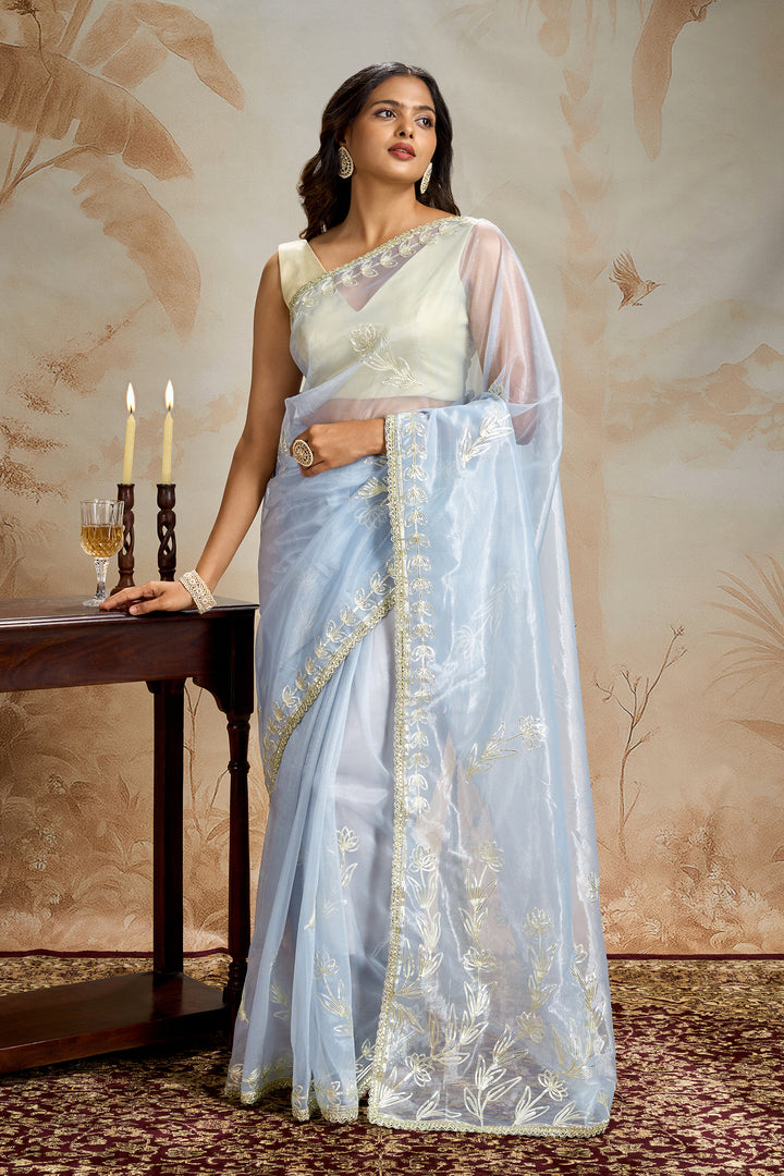 Teejh Silsila powder Blue Net Gota Saree