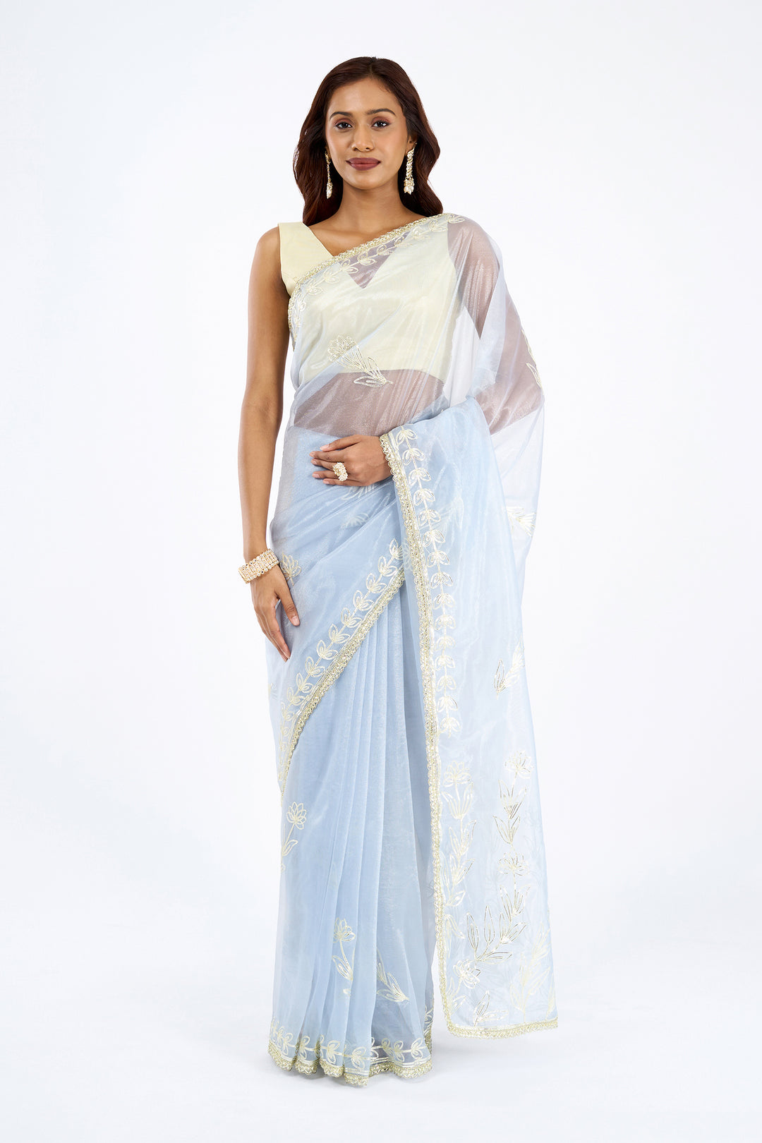 Teejh Silsila powder Blue Net Gota Saree