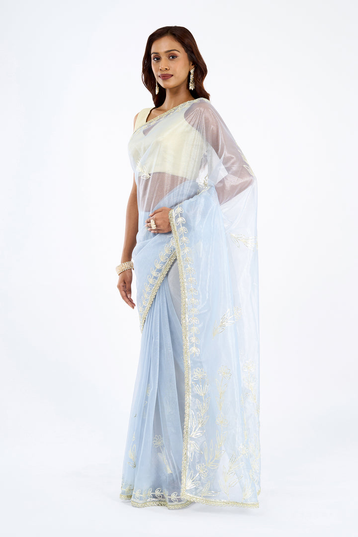 Teejh Silsila powder Blue Net Gota Saree