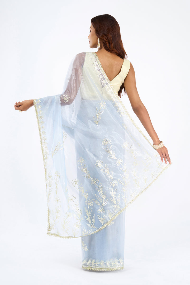 Teejh Silsila powder Blue Net Gota Saree