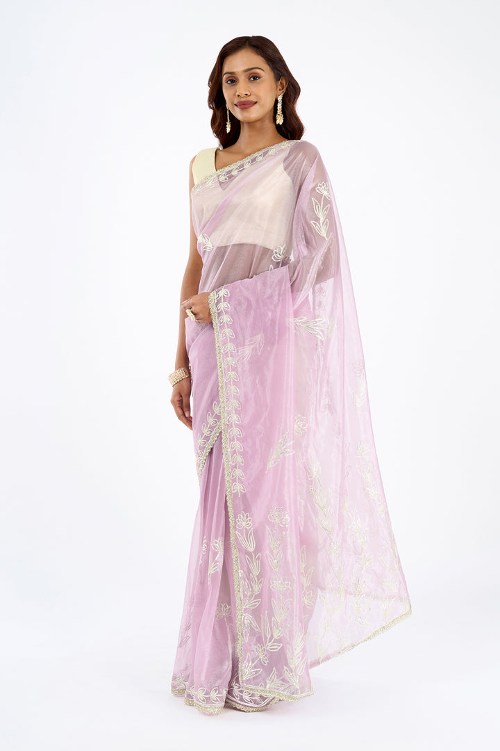 Teejh Silsila Lilac Net Gota Saree