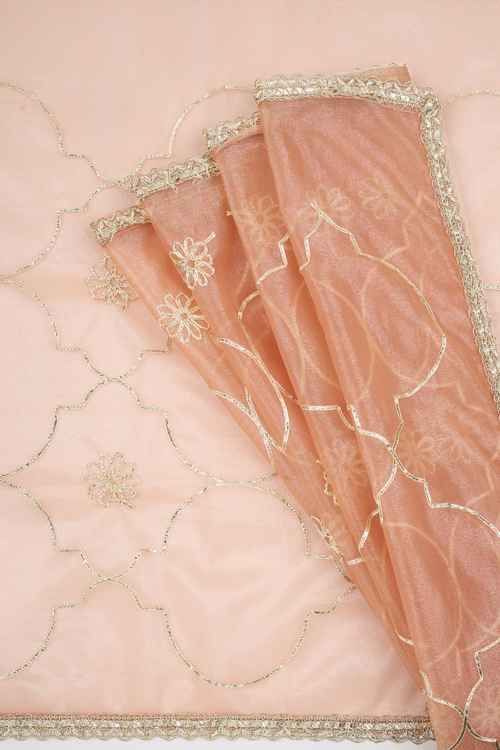 Teejh Hriya Peach Orange Net Gota Saree