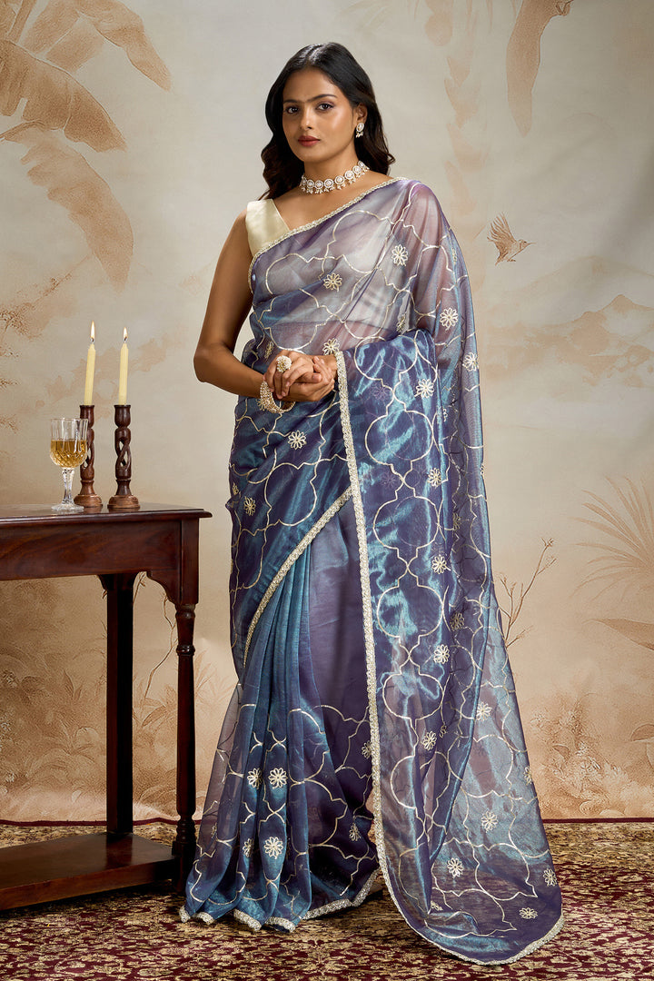 Teejh Hriya Midnight Violet Net Gota Saree