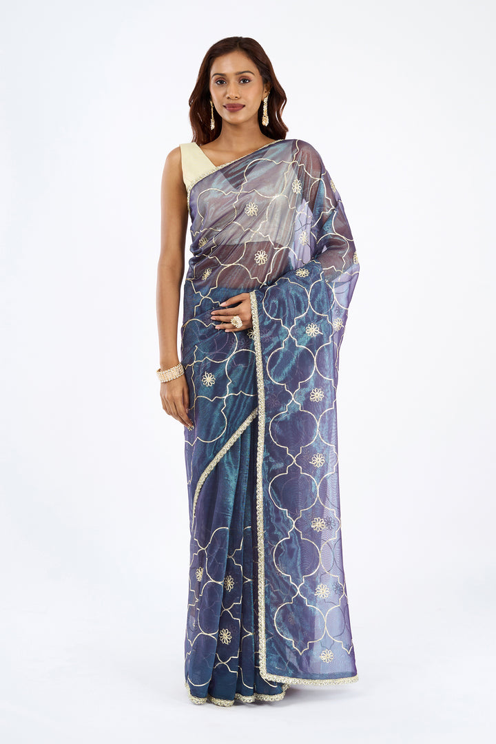 Teejh Hriya Midnight Violet Net Gota Saree