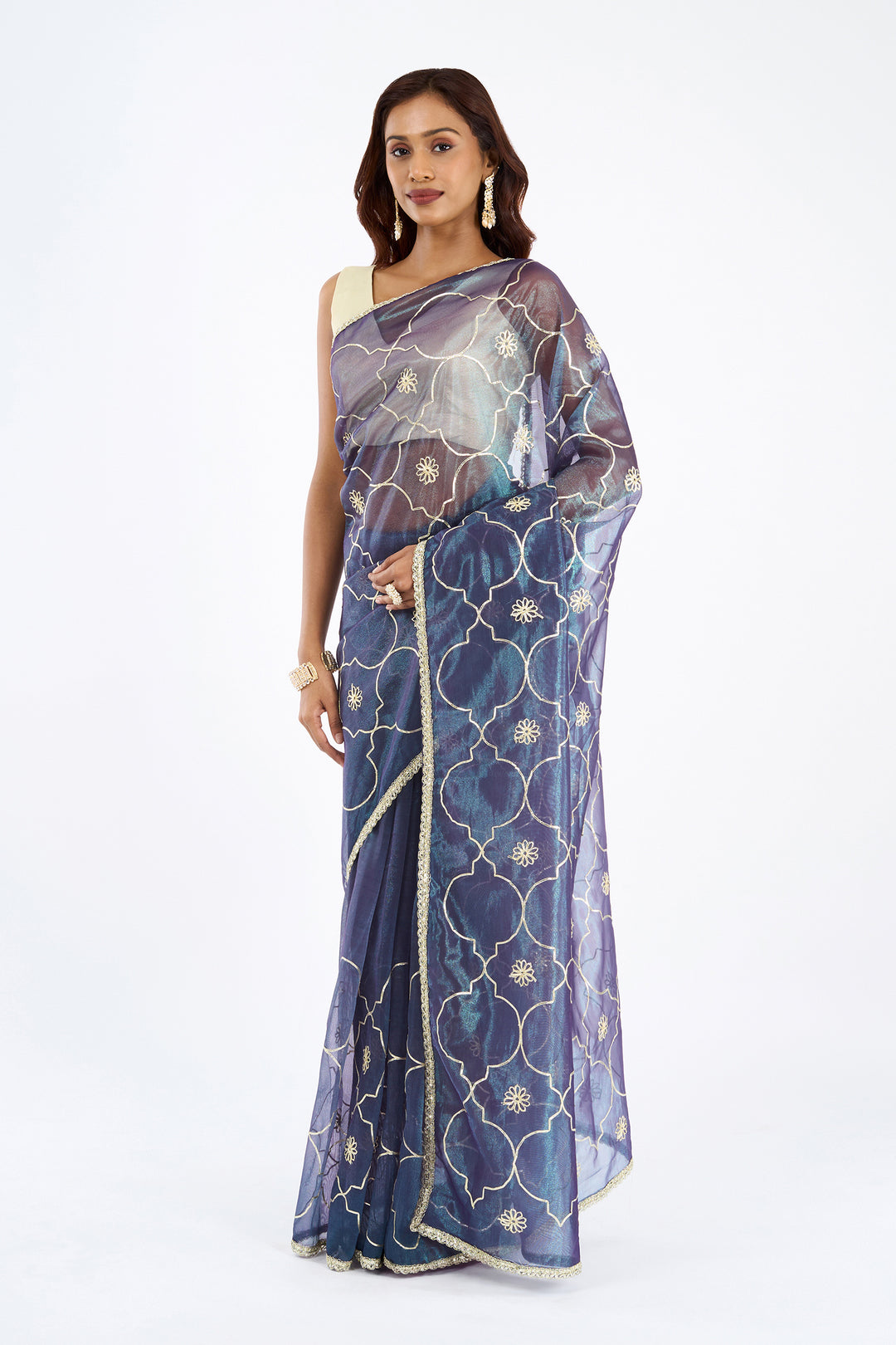 Teejh Hriya Midnight Violet Net Gota Saree