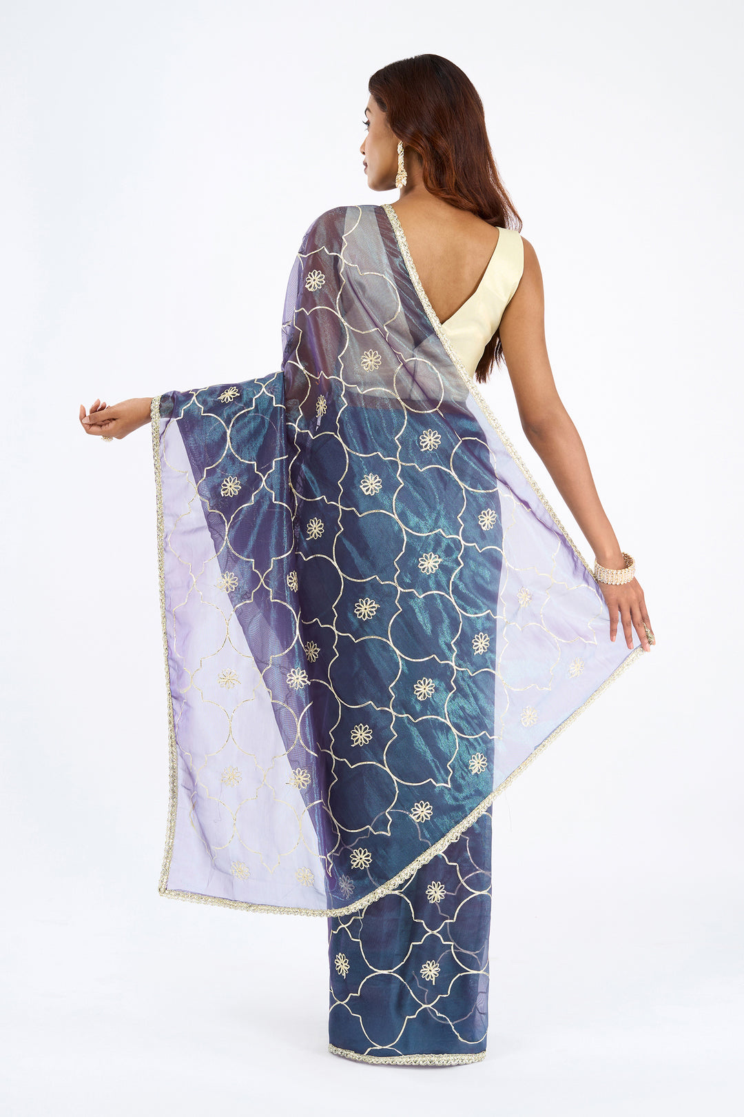 Teejh Hriya Midnight Violet Net Gota Saree