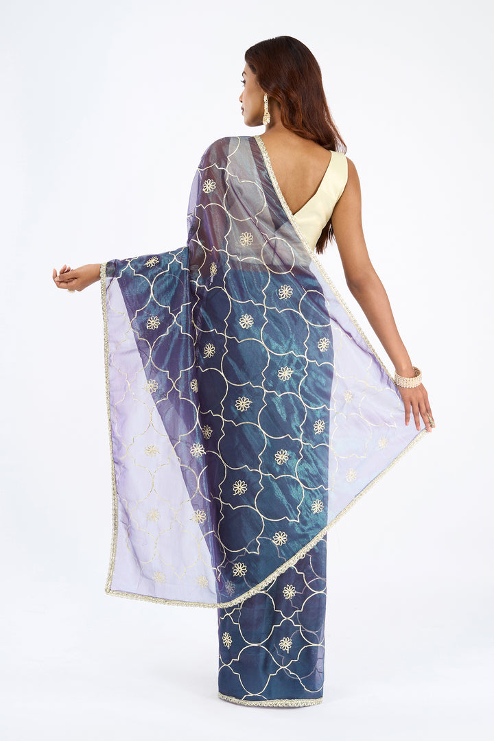 Teejh Hriya Midnight Violet Net Gota Saree