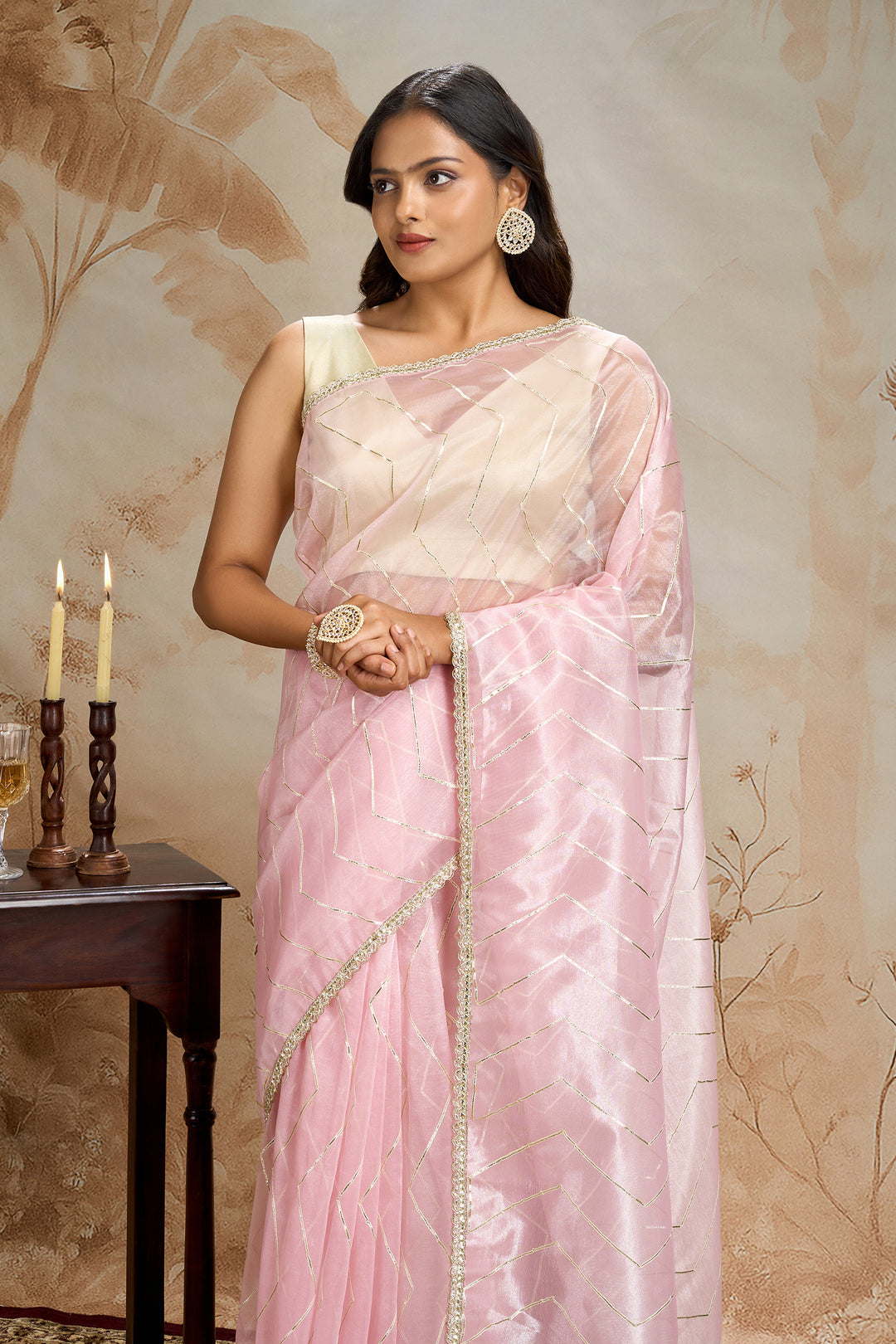Teejh Rabina Light Pink Net Gota Saree
