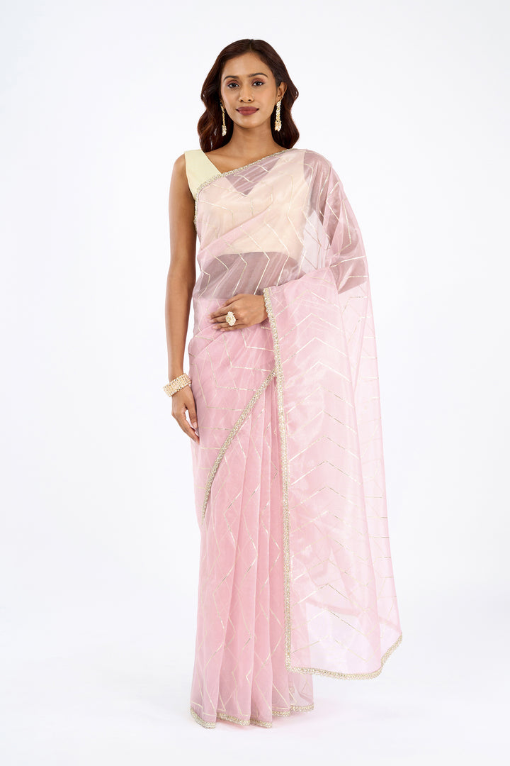 Teejh Rabina Light Pink Net Gota Saree