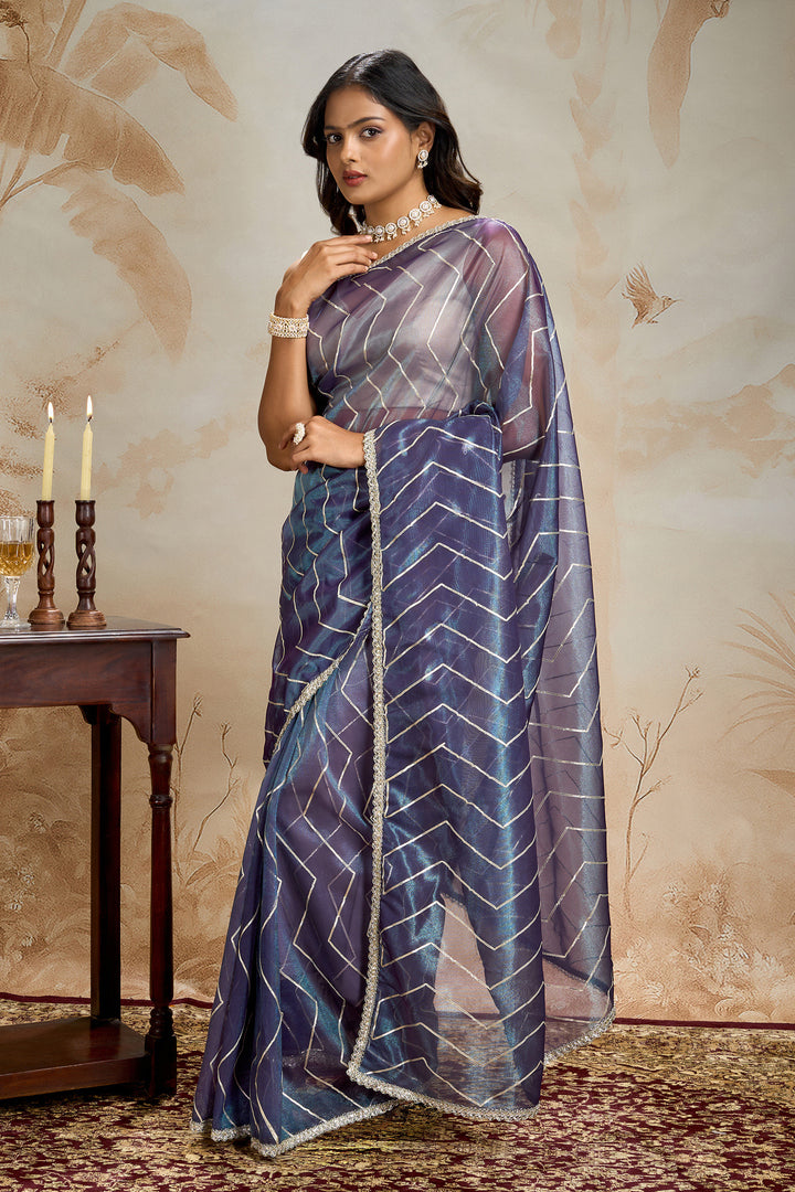 Teejh Rabina Midnight Violet Net Gota Saree