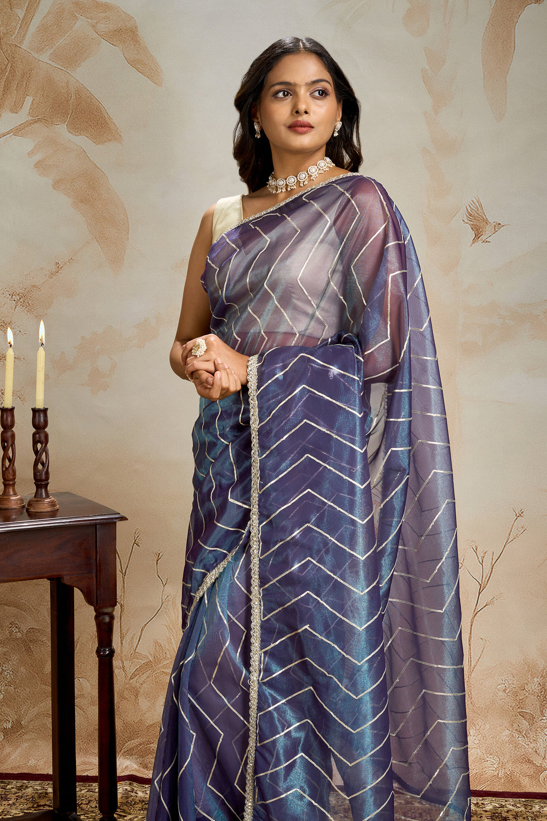 Teejh Rabina Midnight Violet Net Gota Saree