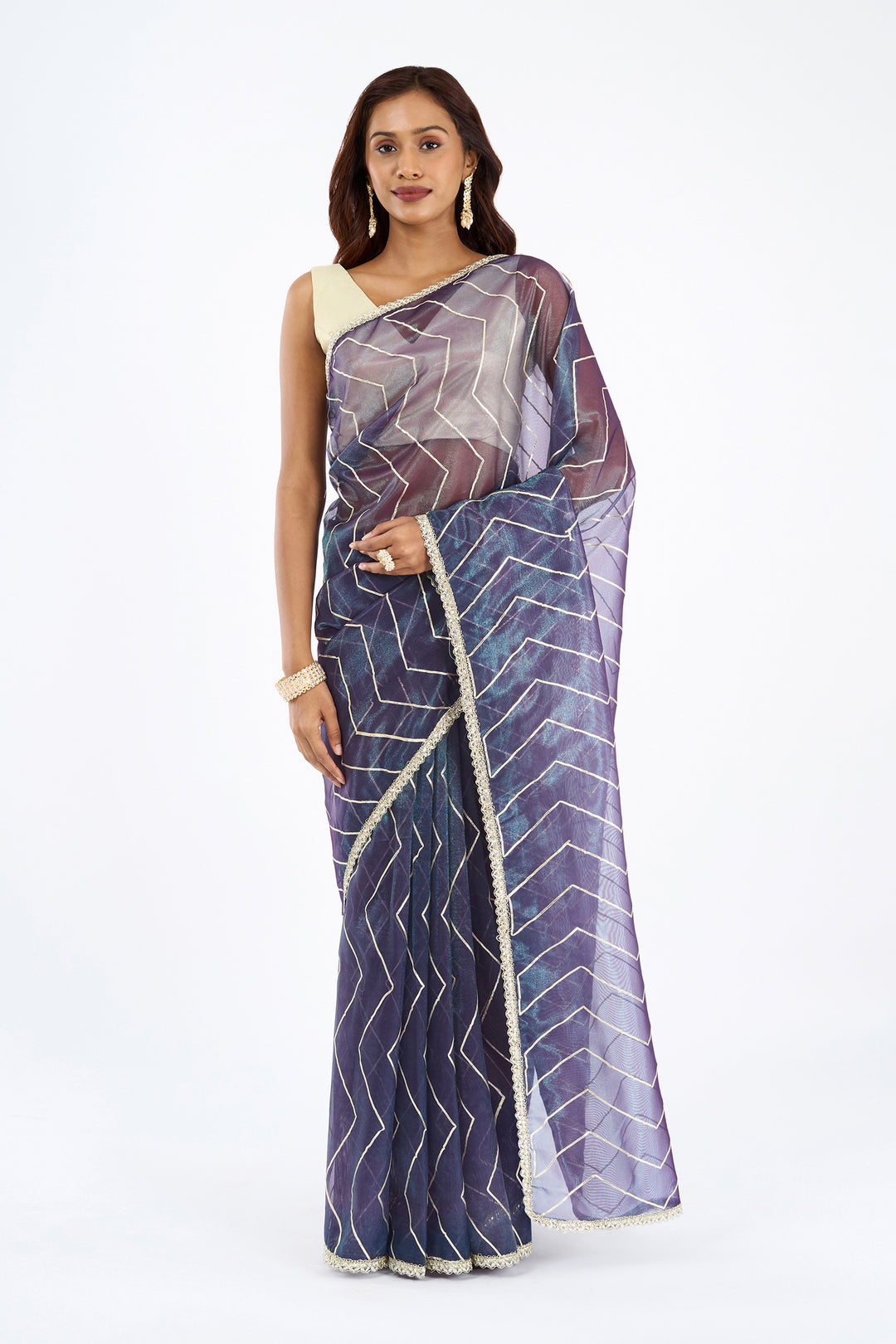 Teejh Rabina Midnight Violet Net Gota Saree